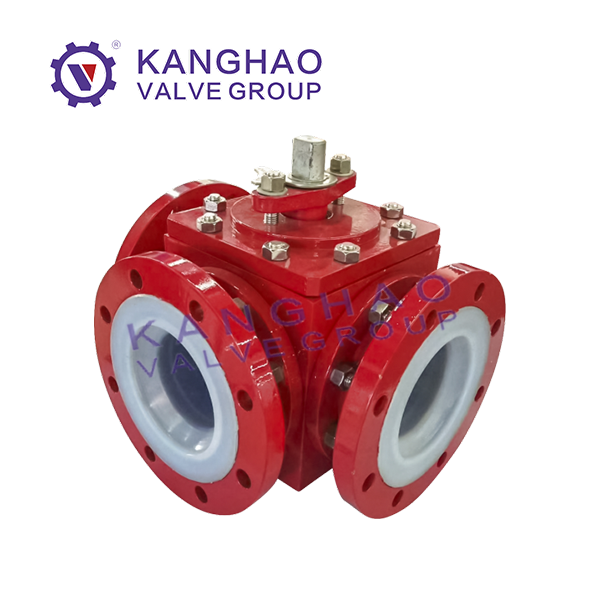 Fluorine lined three-way ball valve